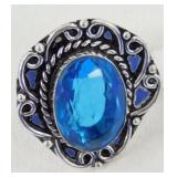 German Silver & Blue Topaz Ring - Size 7