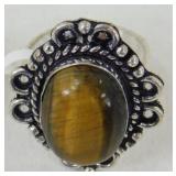 German Silver & Tiger Eye Ring - Size 9