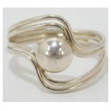 Vintage Sterling Silver Wavy Ball Ring - Size 7.5