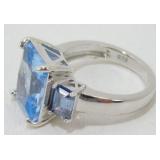Sterling Silver Blue Stone Cocktail Ring - Size