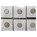 6 Roosevelt Silver Dimes - 1942 P, D & S, 1963-D