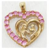 10k D Yellow Gold Mother and Child Ruby Pendant,