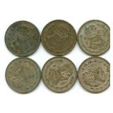 Group of 6 Mexican Silver One Peso Coins