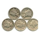 (5) Mercury Silver Dimes