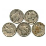 (5) Mercury Silver Dimes
