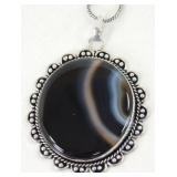 German Silver & Banded Onyx Pendant Necklace with