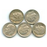 (5) Roosevelt Silver Dimes