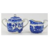 * Blue Willow Lidded Double Handle Sugar Bowl &