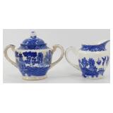 * Blue Willow Lidded Double Handle Sugar Bowl &