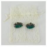 Sterling Silver Green Stone Face Screwback