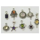 9 Sterling Charms with Stones