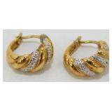 Vintage Gold Over Sterling Silver Hoop Earrings -