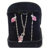 VJ Sterling China Ruby Necklace and Chain Draped