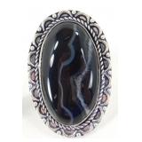 German Silver & Banded Onyx Ring - Size 9