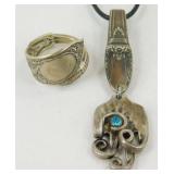 Sterling Ring and Necklace Made from Silverware