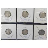 6 Roosevelt Silver Dimes - 1940 P, D & S and 1941