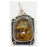 Sterling Silver Baltic Amber Pendant - 1.25ï¿½