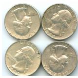 Lot of 4 Washington 90% Silver Quarters, $1 Face