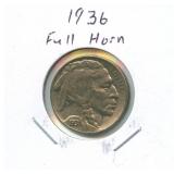 1936 Buffalo Nickel - Full Horn
