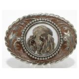 Silver Toned Oval Belt Buckle with Dog on It