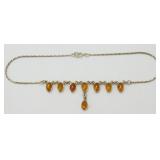 Sterling Silver Amber Necklace weighs