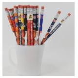 * 28 NFL Team Pencils in a Fire King Coffee Mug