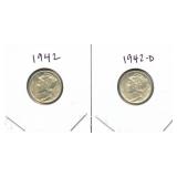 1942 and 1942-D Mercury Silver Dimes
