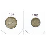 1964 Canadian Silver Quarter & 1943 Canadian