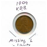 1909-V.D.B. Lincoln Cent - Missing L in Liberty