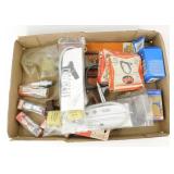 Box of Miscellaneous Sparkplugs, Muffler Caps,