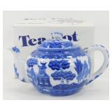 * Blue Willow Tea Pot with Infuser and Lid in Box