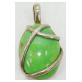 Sterling Green Gaspeite Pendant - 6.01g, 24mm x