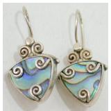 Sterling Silver Abalone Earrings - Signed Sajan