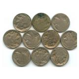 Lot of 10 Indian Head Buffalo Nickel Coins.