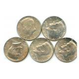 Lot of 5 Kennedy 40% Silver Half-Dollar Coins,