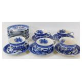 ** Group of 18 Blue Willow Saucers & 5 Blue