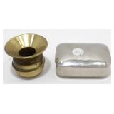 2 Vintage Travel Size Tins - Soap Box & Spittoon
