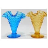 * 2 Fenton Hobnail Small Trumpet Vase - 4" Tall,