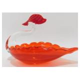 * Red Glass Swan Candy Dish