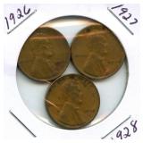 Group of 3 Lincoln Wheat Cents - 1926, 1927 &