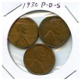 1930 Lincoln Wheat Cent Set - P, D & S Mint Marks