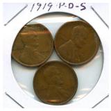 1919 Lincoln Wheat Cent Set - P, D & S Mint Marks