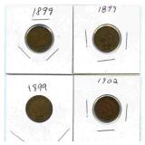 Group of 4 Indian Head Cent - (3) 1899 & 1902