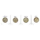 (4) Washington Silver Quarter: 1960-D, 1961,
