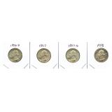 (4) Washington Silver Quarter: 1956-D, 1957,