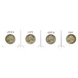 (4) Washington Silver Quarter: 1958-D, 1959,