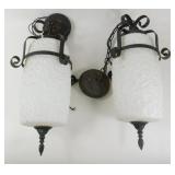 ** Vintage Milk Glass Hanging Light Set
