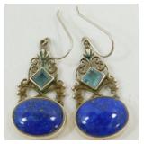 Sterling Earrings with Blue Stones - Nepal