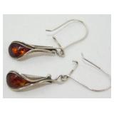 Vintage Sterling Silver Amber Tear Drop Earrings