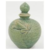 * Green Frog Pottery "B" Asian-Style Bottle with